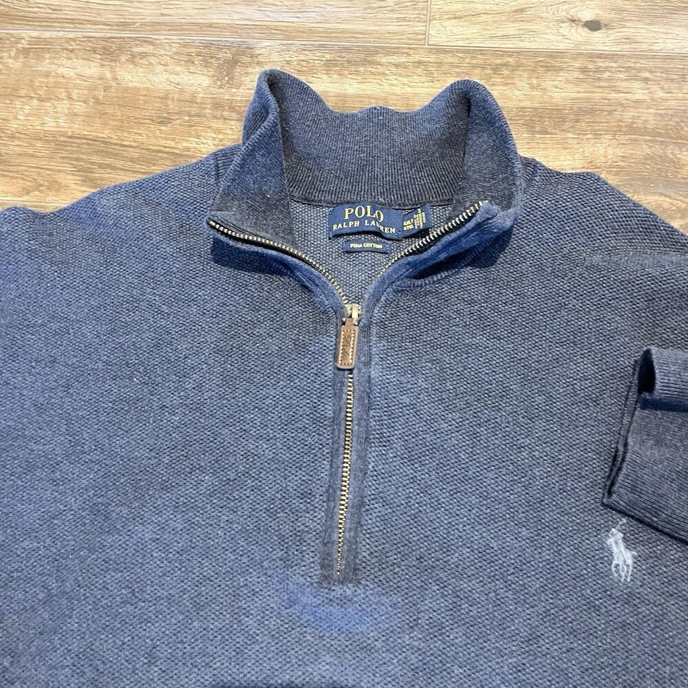 Ralph Lauren Sweater Mens 4XLT Blue Pony 1/4 Zip Knit Pullover Sweatshirt Pima